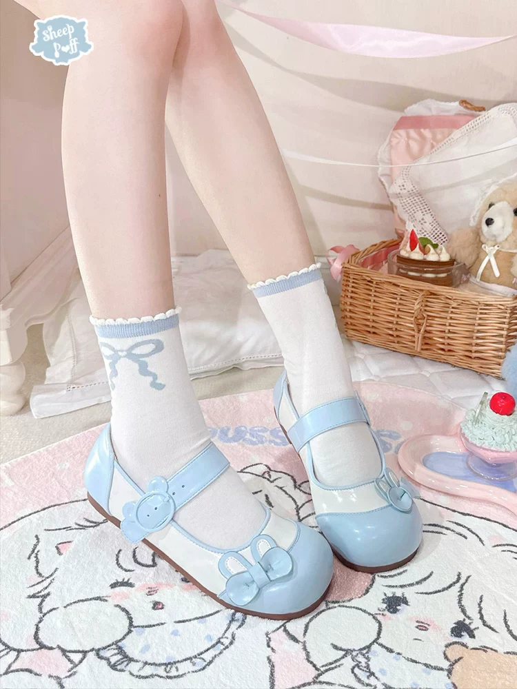 Bunny Milk Candy - Kawaii Lolita Flat Shoes, 3D Bunny Ear Bow - Image 5