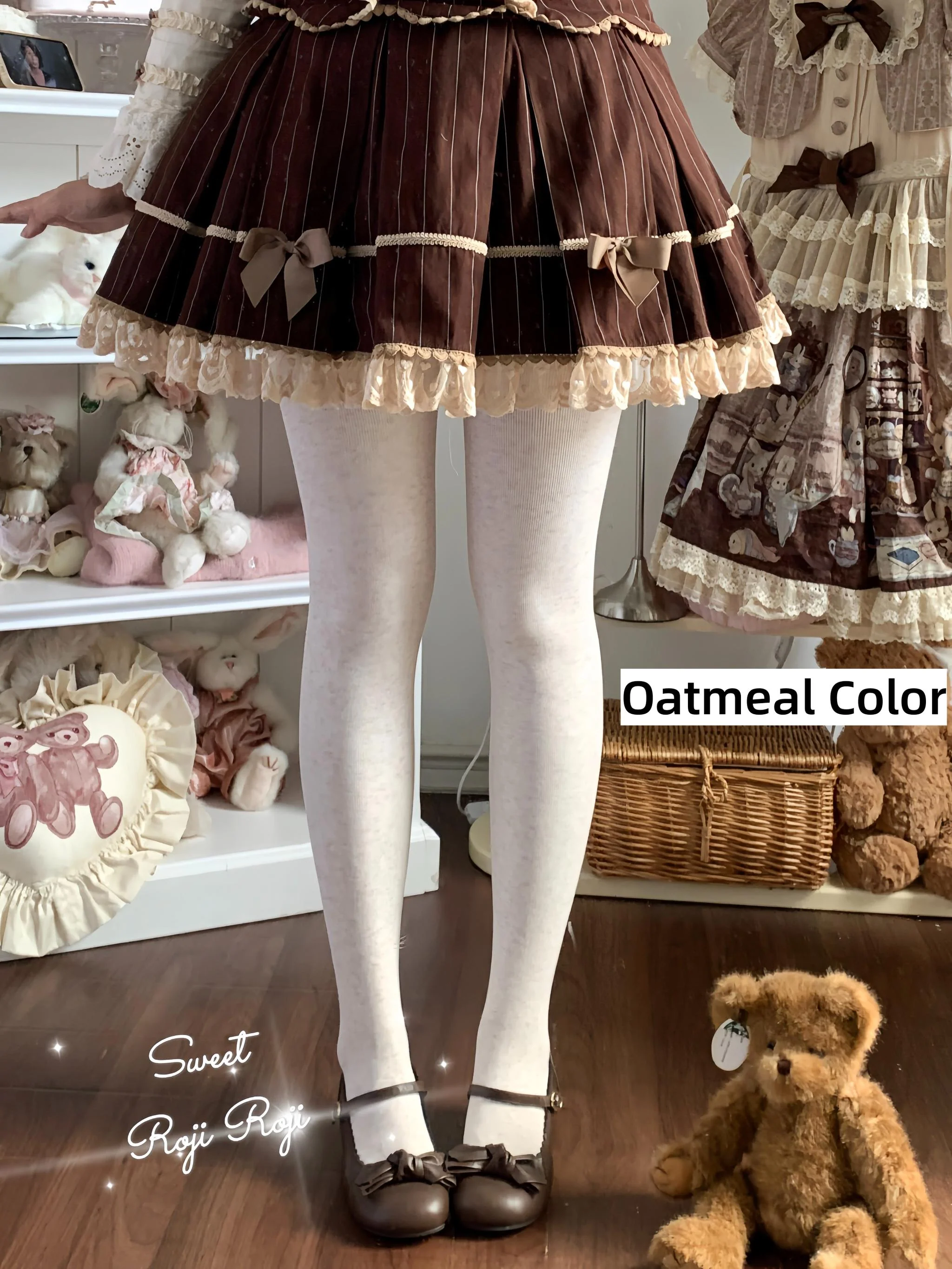 Kawaii Lolita Fleece-Lined Tights, Multiple Colors - Image 6