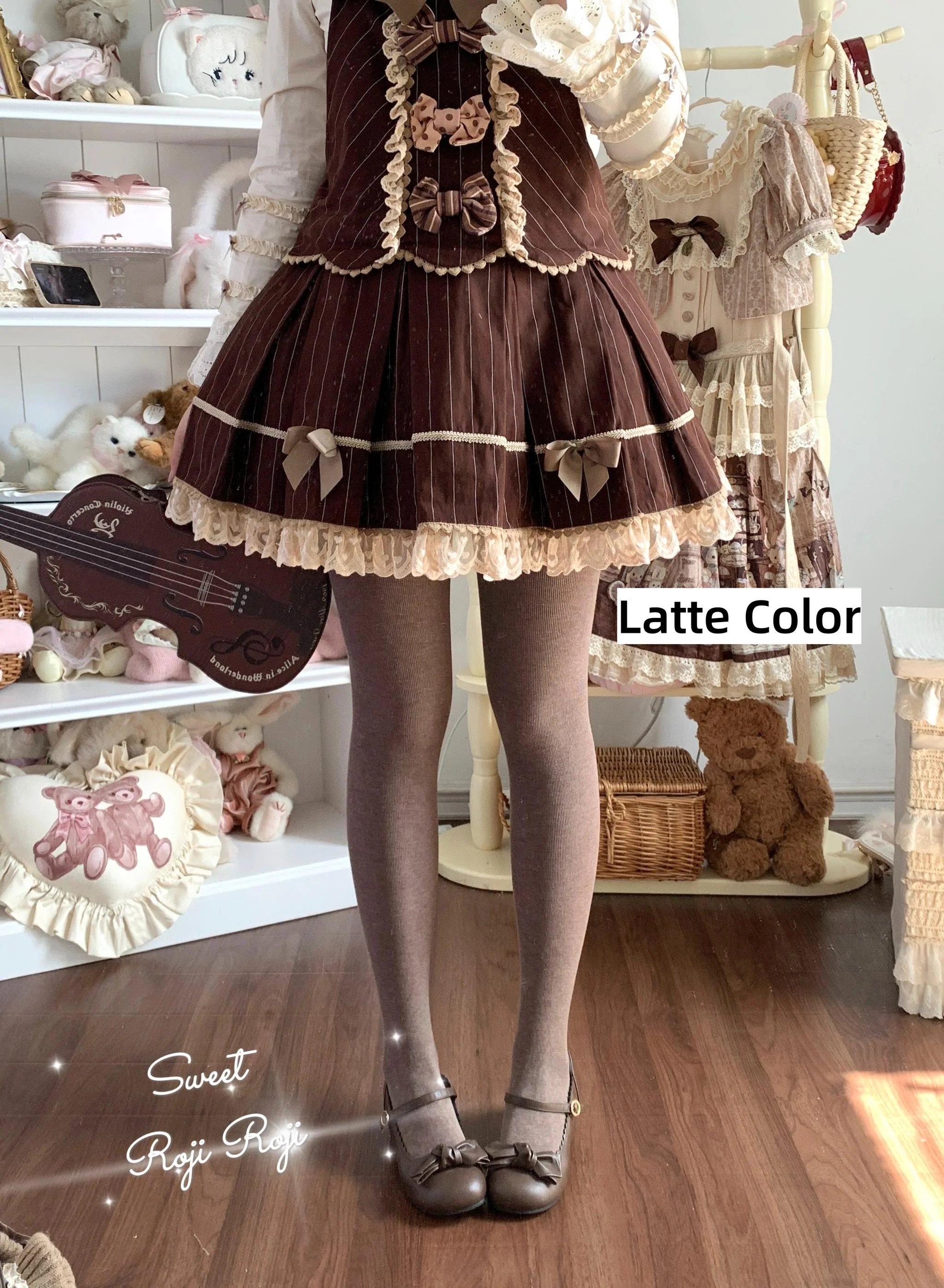 Kawaii Lolita Fleece-Lined Tights, Multiple Colors - Image 7