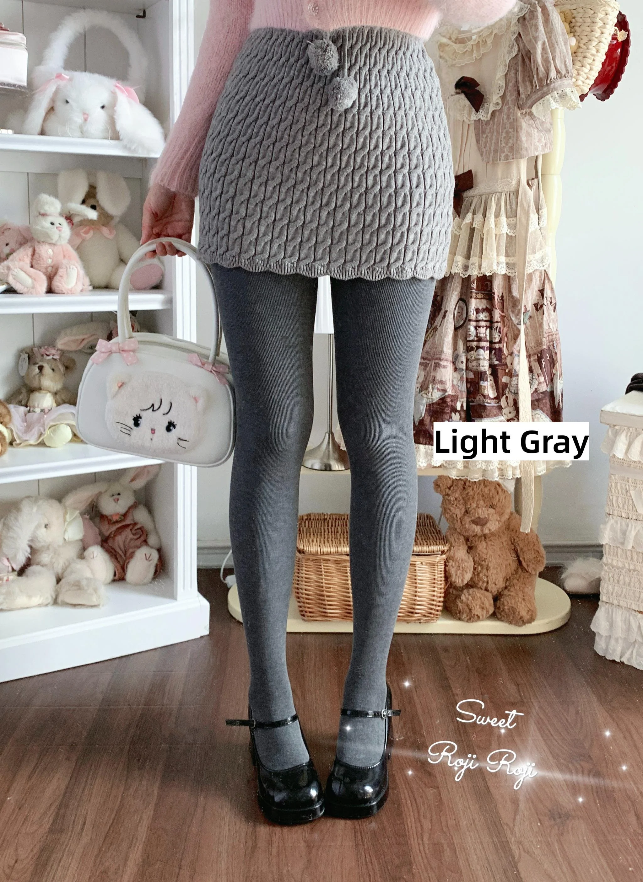 Kawaii Lolita Fleece-Lined Tights, Multiple Colors - Image 8