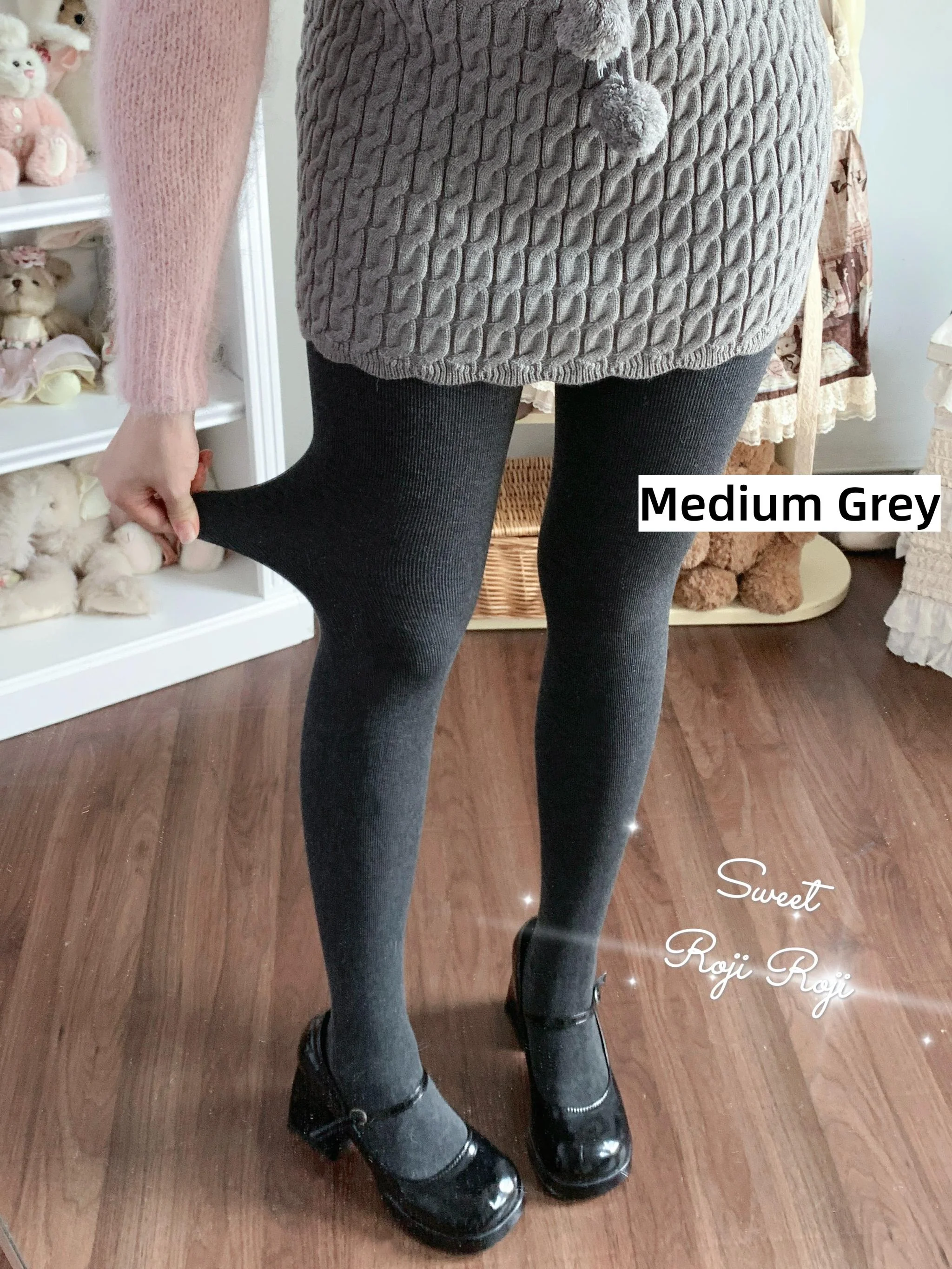 Kawaii Lolita Fleece-Lined Tights, Multiple Colors - Image 9