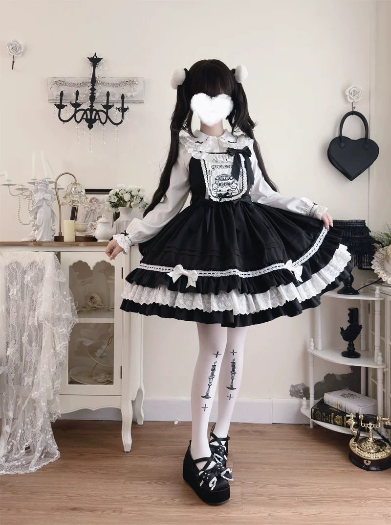 Hanguliang - Sweet Bear - Kawaii Lolita JSK Dress Embroidery Flounce Hem - Image 10