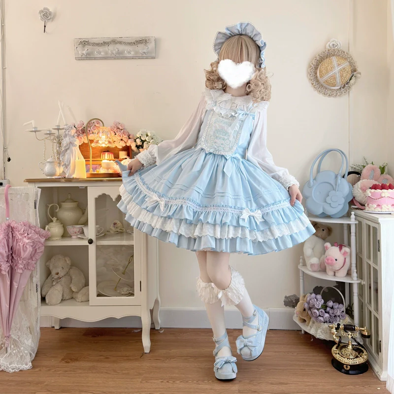 Hanguliang - Sweet Bear - Kawaii Lolita JSK Dress Embroidery Flounce Hem - Image 18