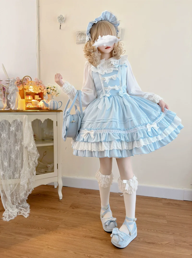 Hanguliang - Sweet Bear - Kawaii Lolita JSK Dress Embroidery Flounce Hem - Image 19