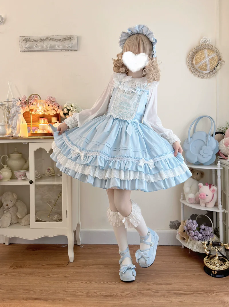 Hanguliang - Sweet Bear - Kawaii Lolita JSK Dress Embroidery Flounce Hem - Image 20
