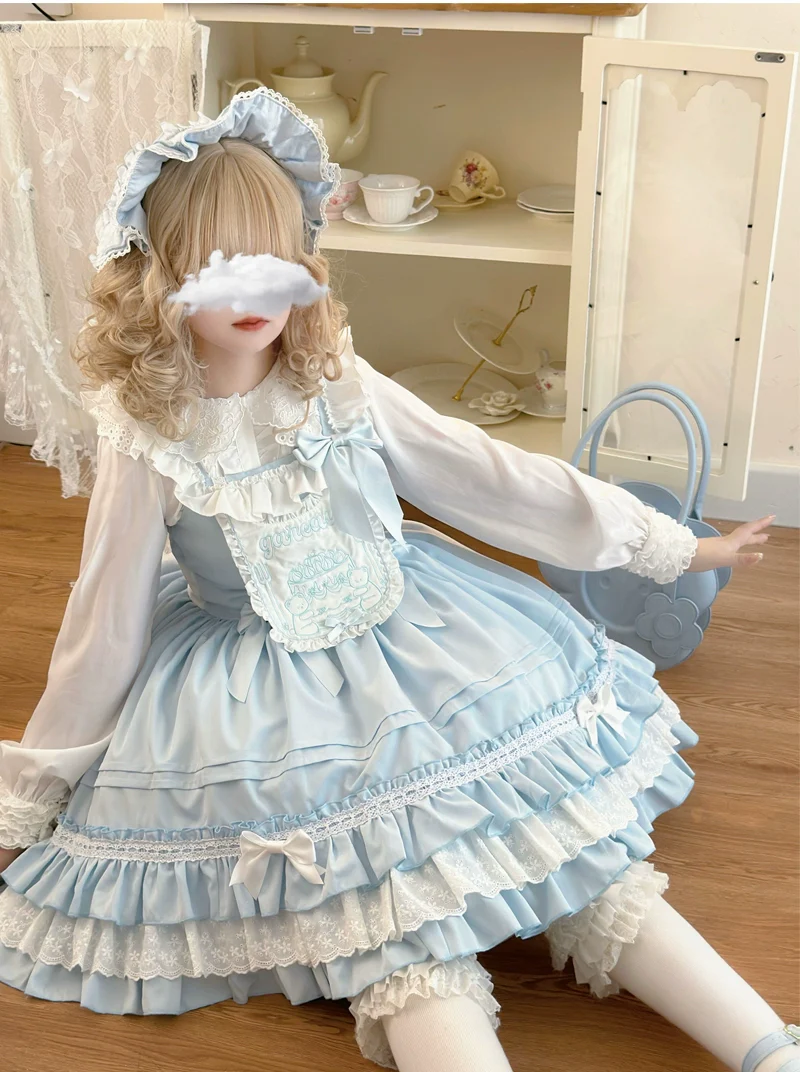 Hanguliang - Sweet Bear - Kawaii Lolita JSK Dress Embroidery Flounce Hem - Image 23