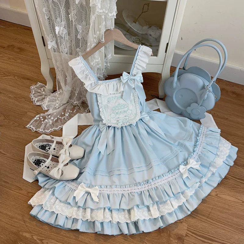 Hanguliang - Sweet Bear - Kawaii Lolita JSK Dress Embroidery Flounce Hem - Image 26