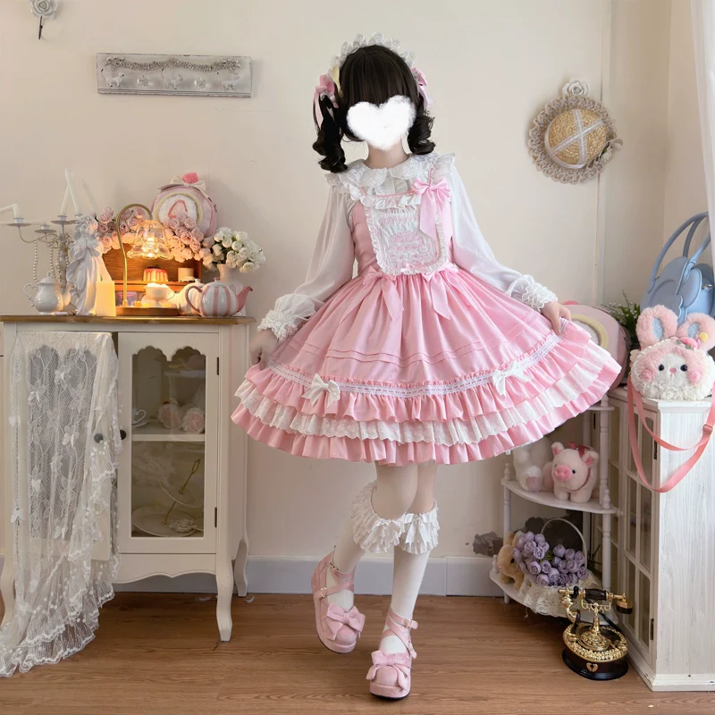 Hanguliang - Sweet Bear - Kawaii Lolita JSK Dress Embroidery Flounce Hem - Image 4