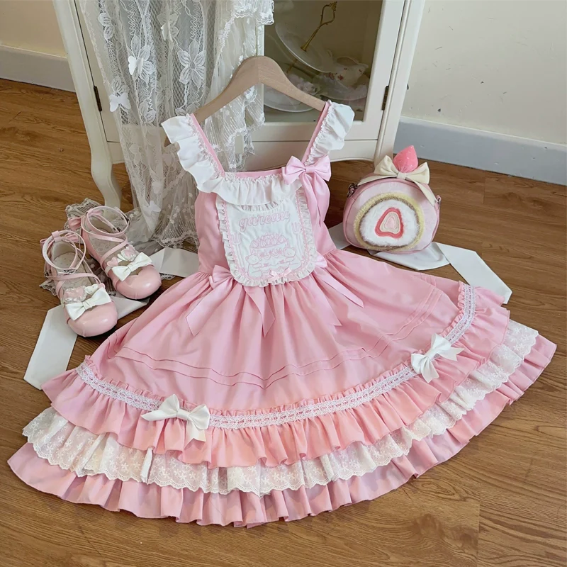 Hanguliang - Sweet Bear - Kawaii Lolita JSK Dress Embroidery Flounce Hem - Image 7