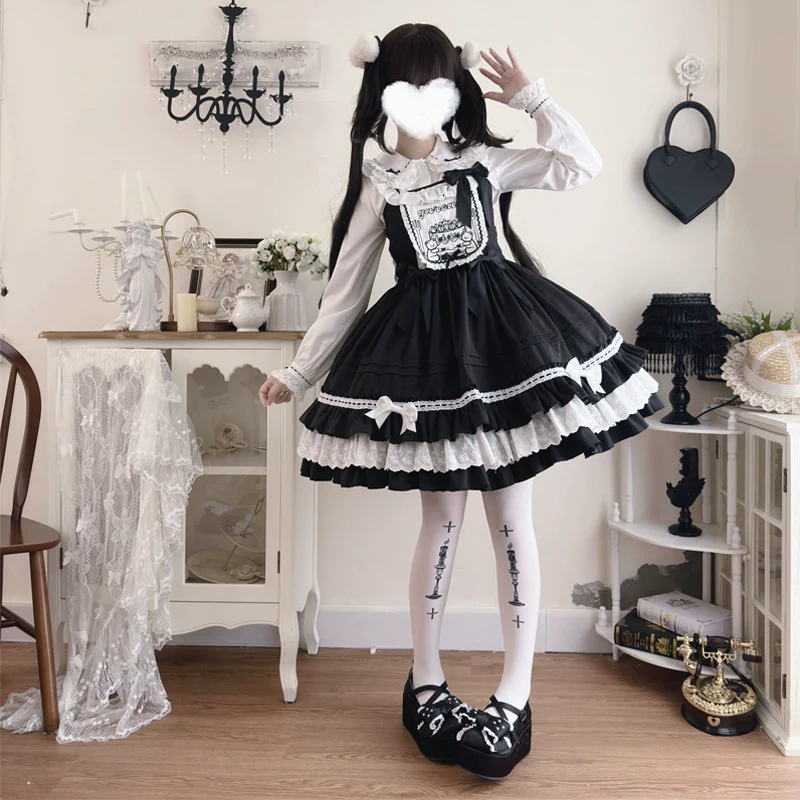 Hanguliang - Sweet Bear - Kawaii Lolita JSK Dress Embroidery Flounce Hem - Image 9