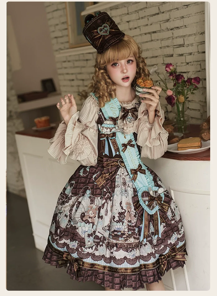 Alice Girl - Bear Chocolate Bar - Kawaii Lolita JSK & Salopette Dress - Image 13