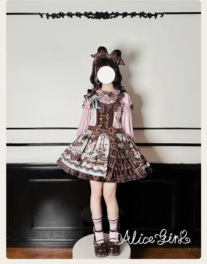 Alice Girl - Bear Chocolate Bar - Kawaii Lolita JSK & Salopette Dress - Image 24