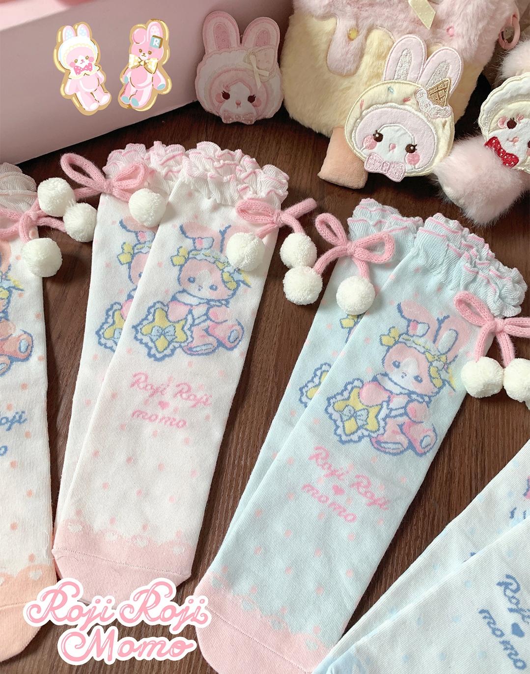 Kawaii Lolita Mid-Calf Socks, Rabbit Print - Image 10