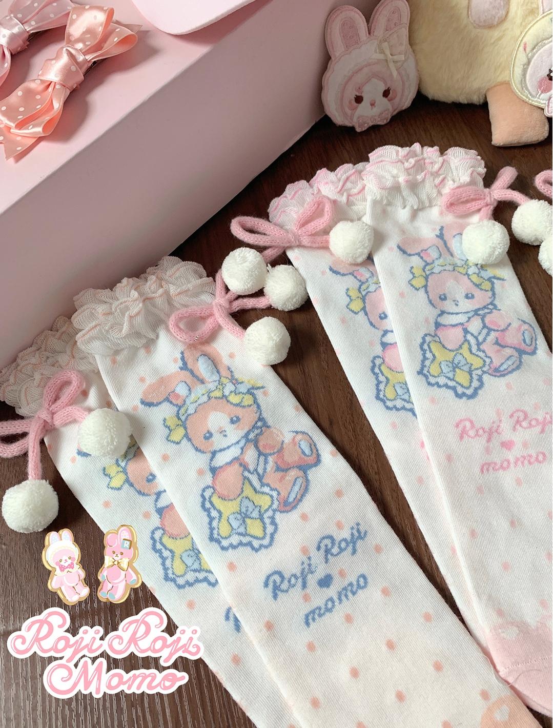 Kawaii Lolita Mid-Calf Socks, Rabbit Print - Image 11