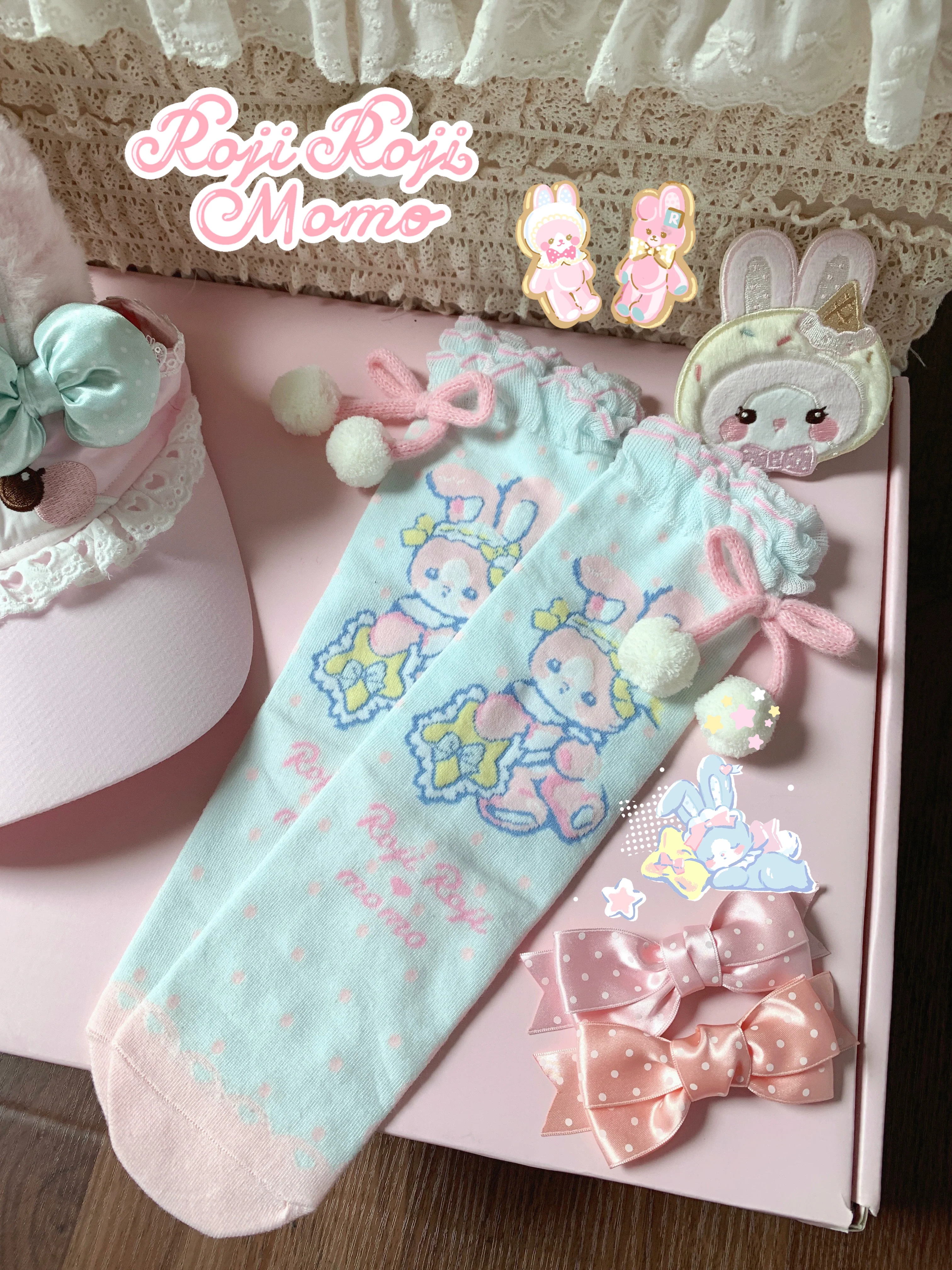 Kawaii Lolita Mid-Calf Socks, Rabbit Print - Image 12