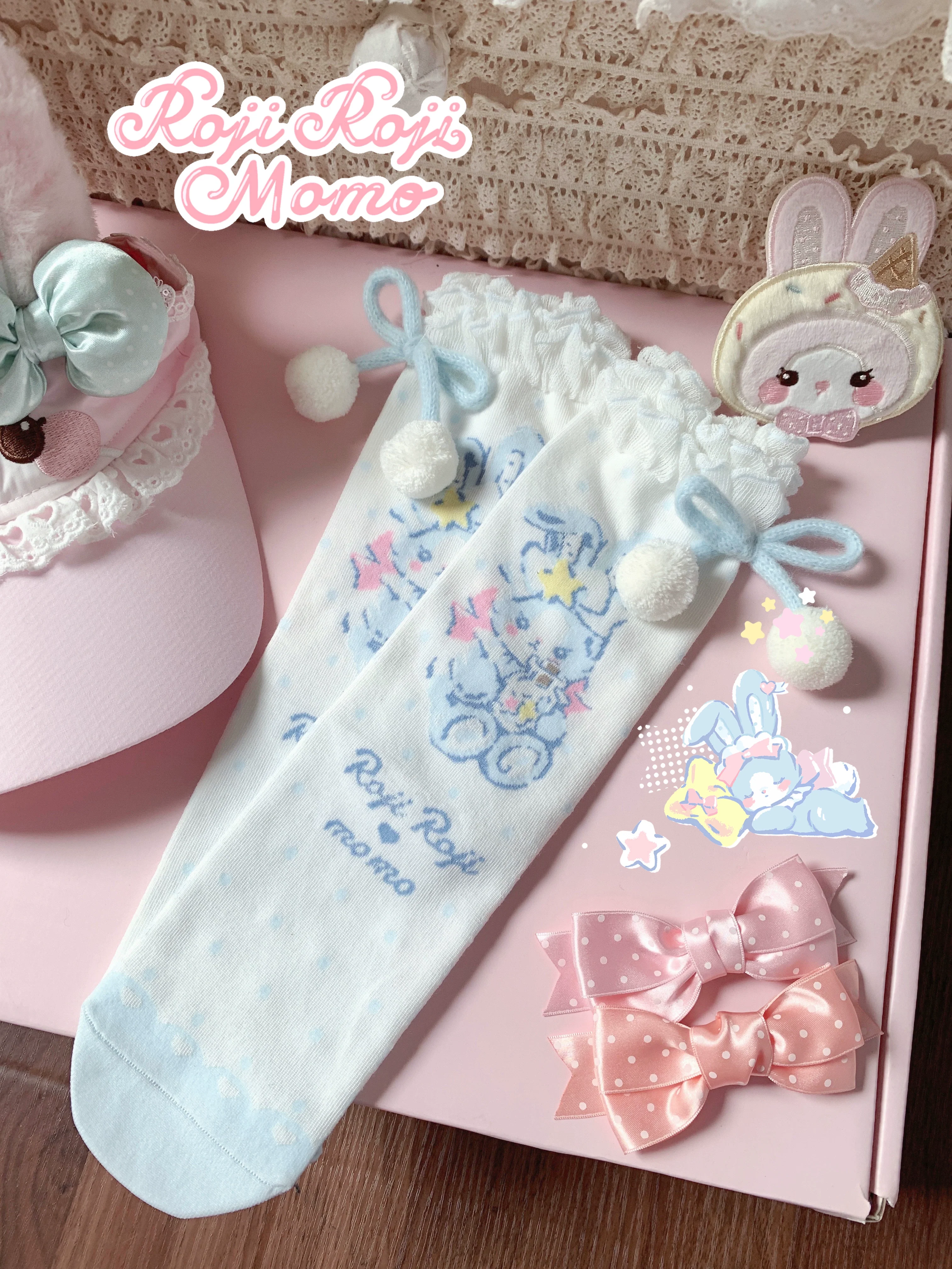 Kawaii Lolita Mid-Calf Socks, Rabbit Print - Image 13