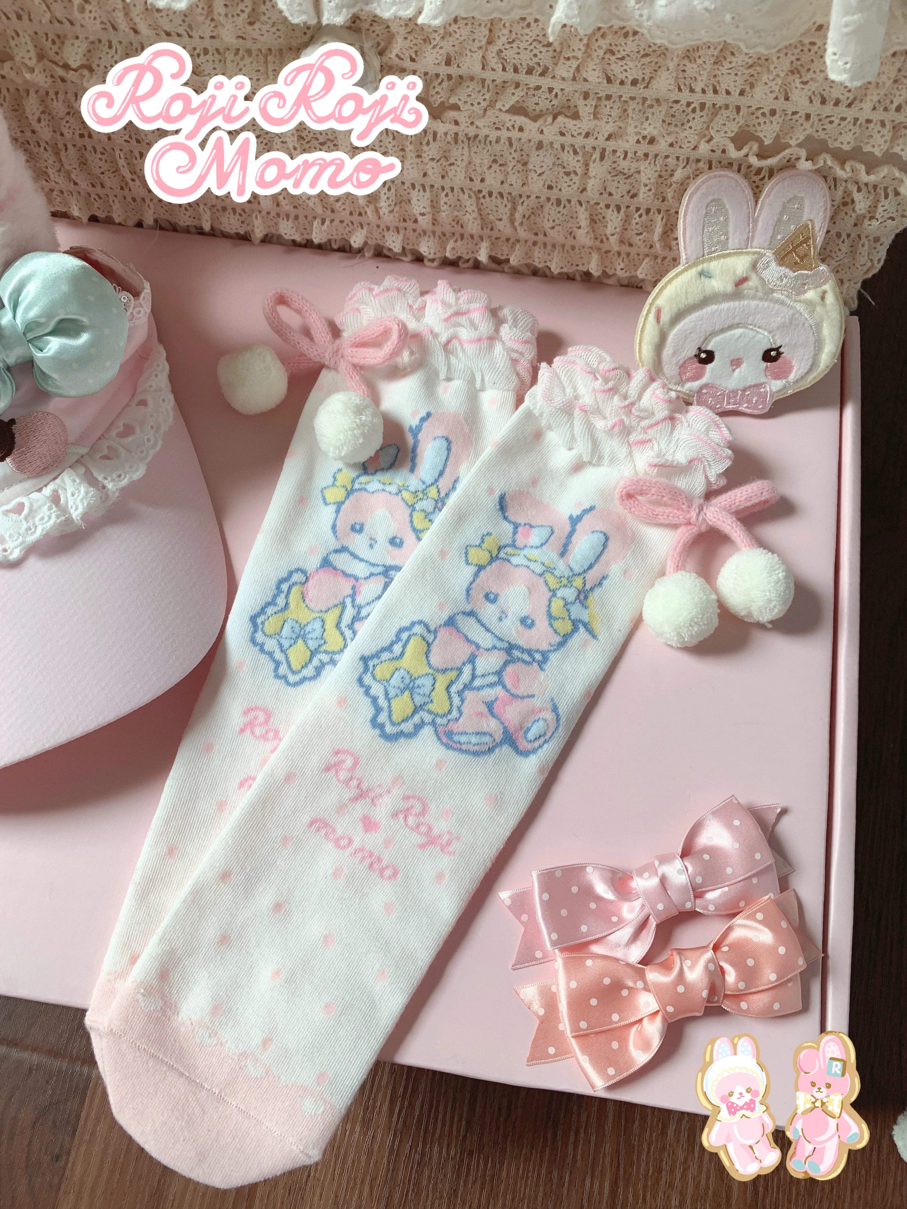 Kawaii Lolita Mid-Calf Socks, Rabbit Print - Image 14