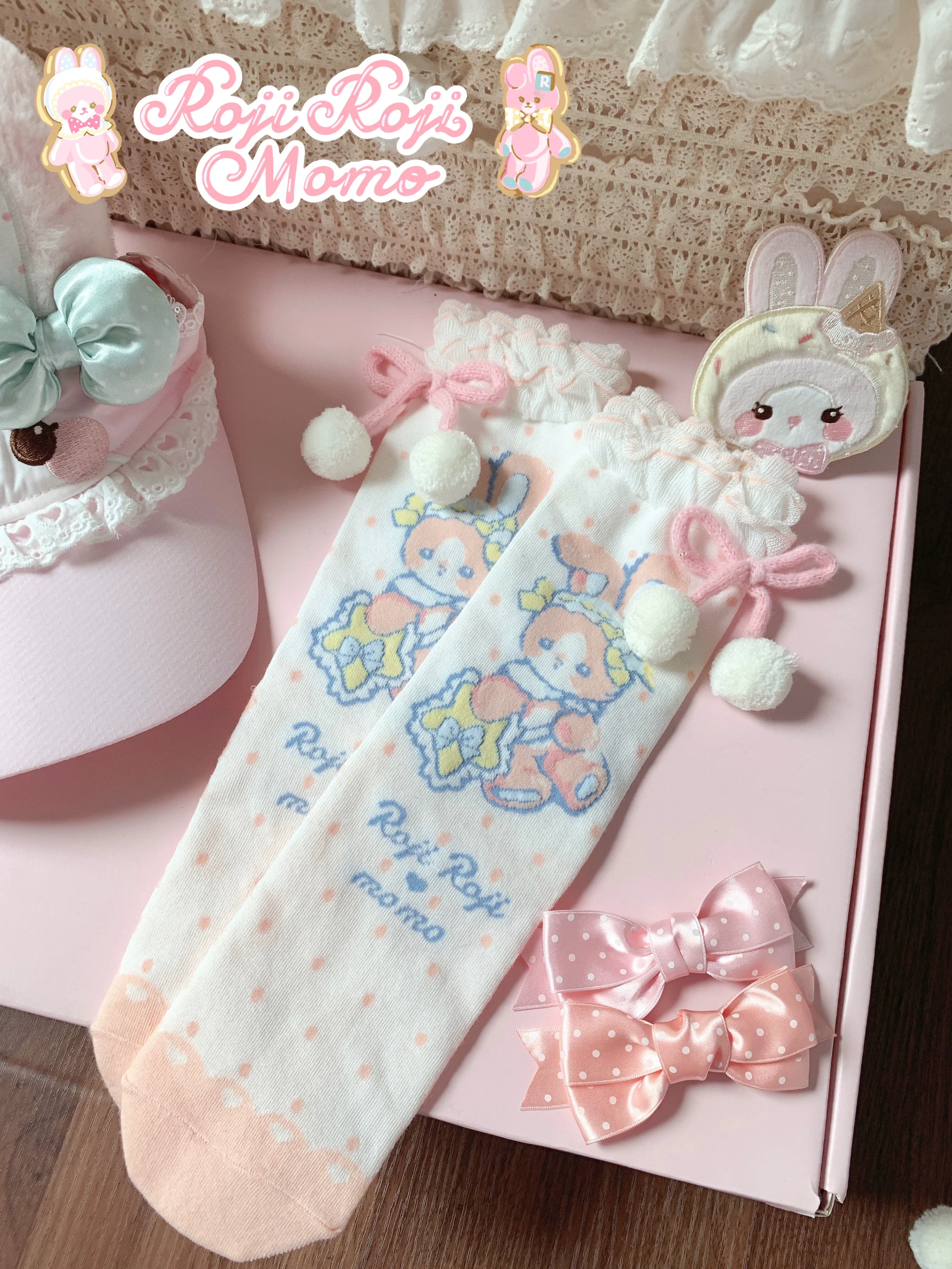 Kawaii Lolita Mid-Calf Socks, Rabbit Print - Image 15