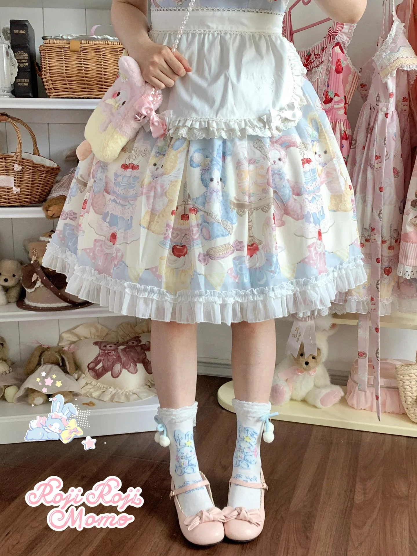 Kawaii Lolita Mid-Calf Socks, Rabbit Print - Image 3