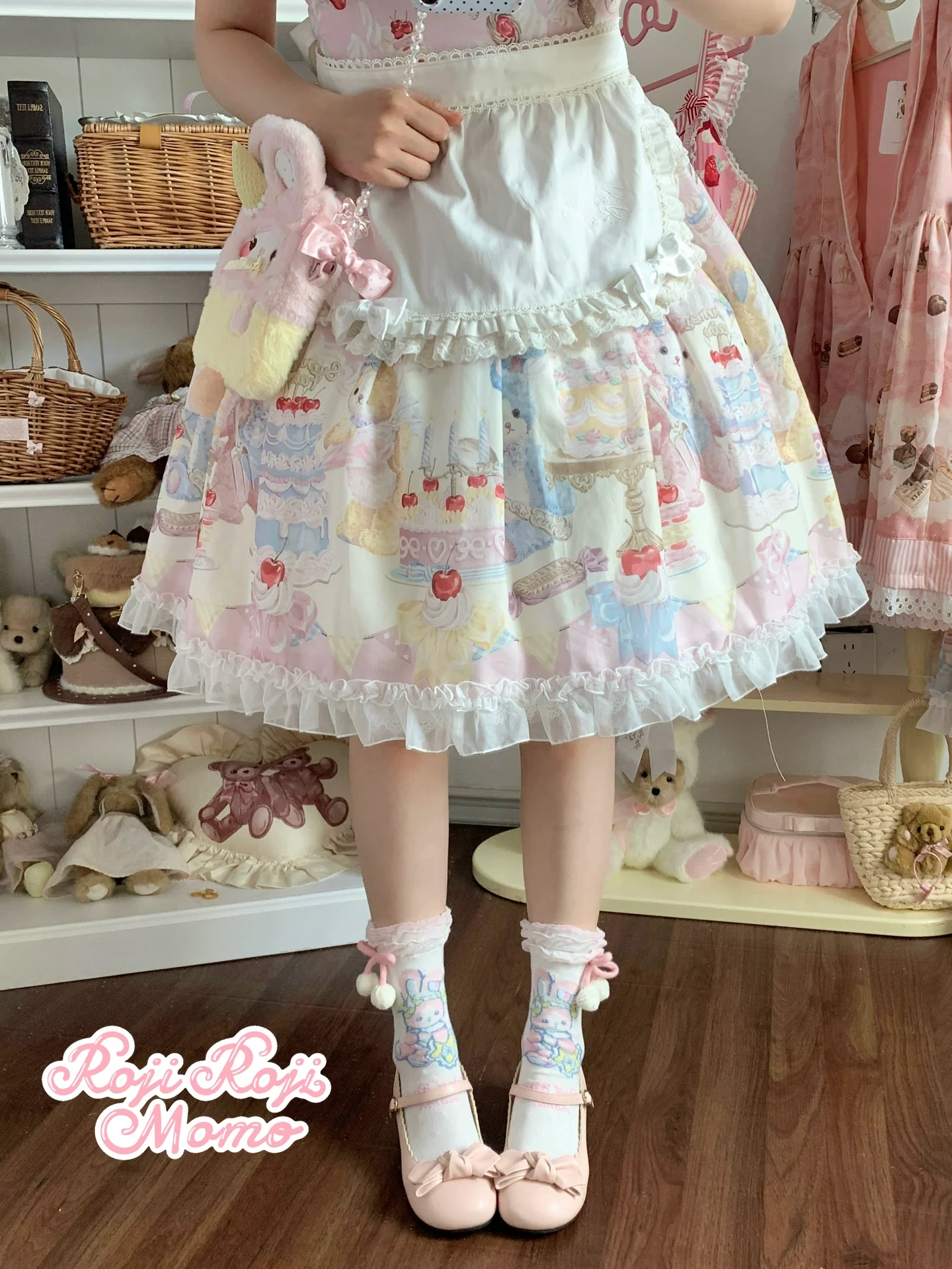 Kawaii Lolita Mid-Calf Socks, Rabbit Print - Image 5
