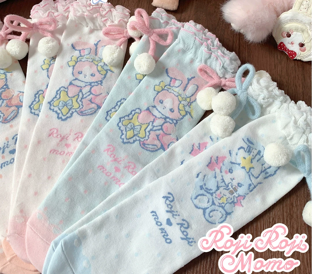 Kawaii Lolita Mid-Calf Socks, Rabbit Print - Image 8