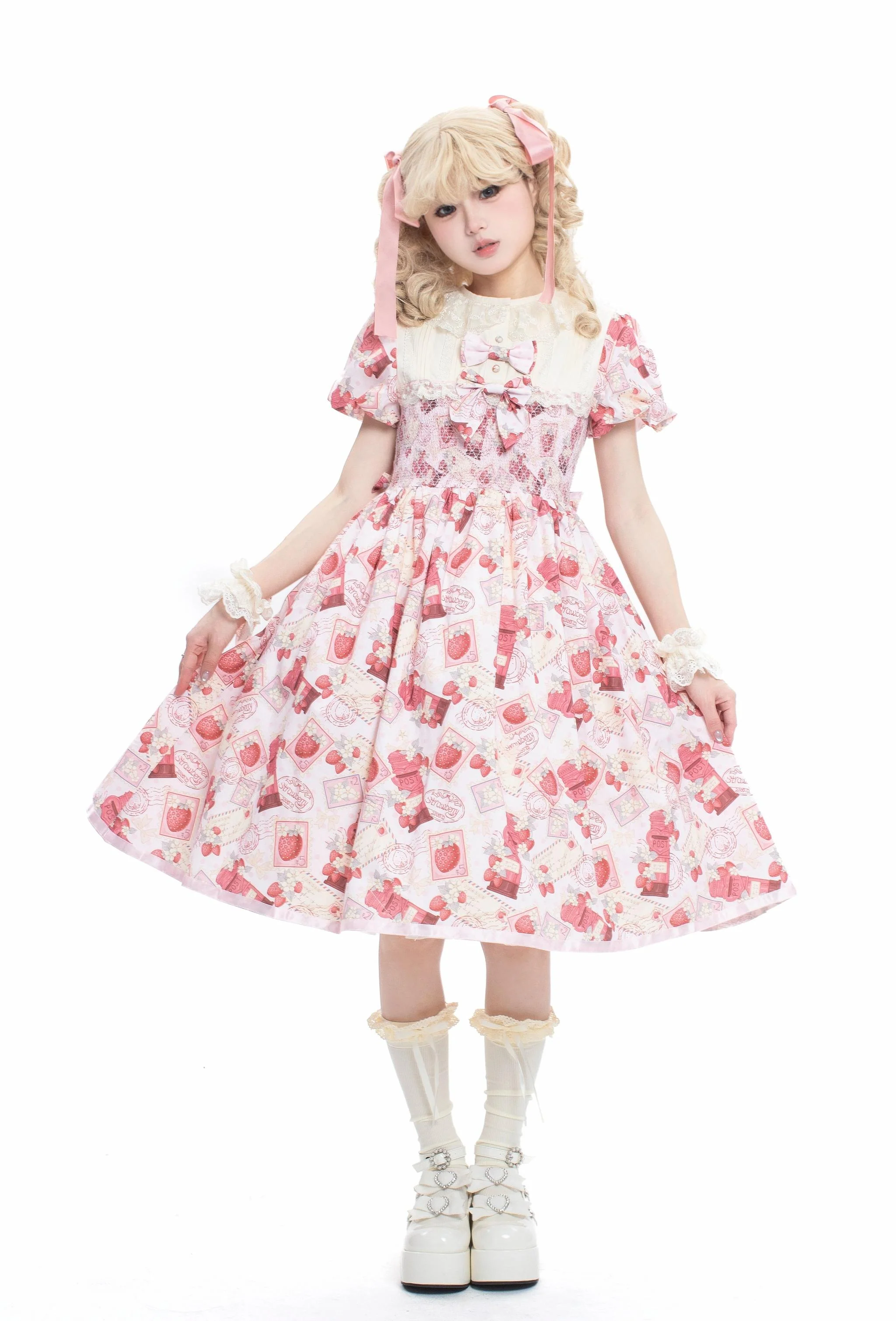 Kawaii Lolita OP Dress, Strawberry Print - Image 10