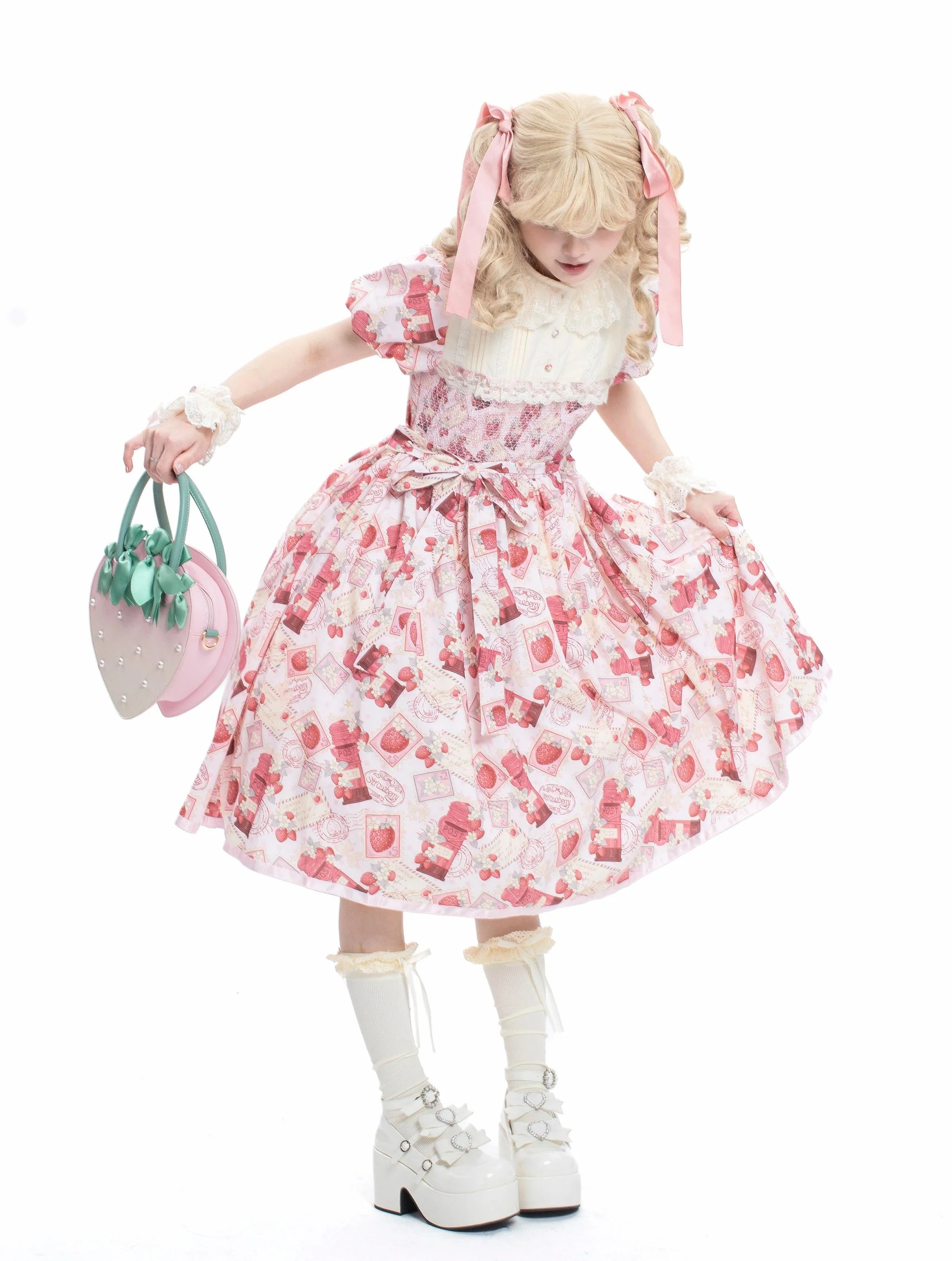 Kawaii Lolita OP Dress, Strawberry Print - Image 11