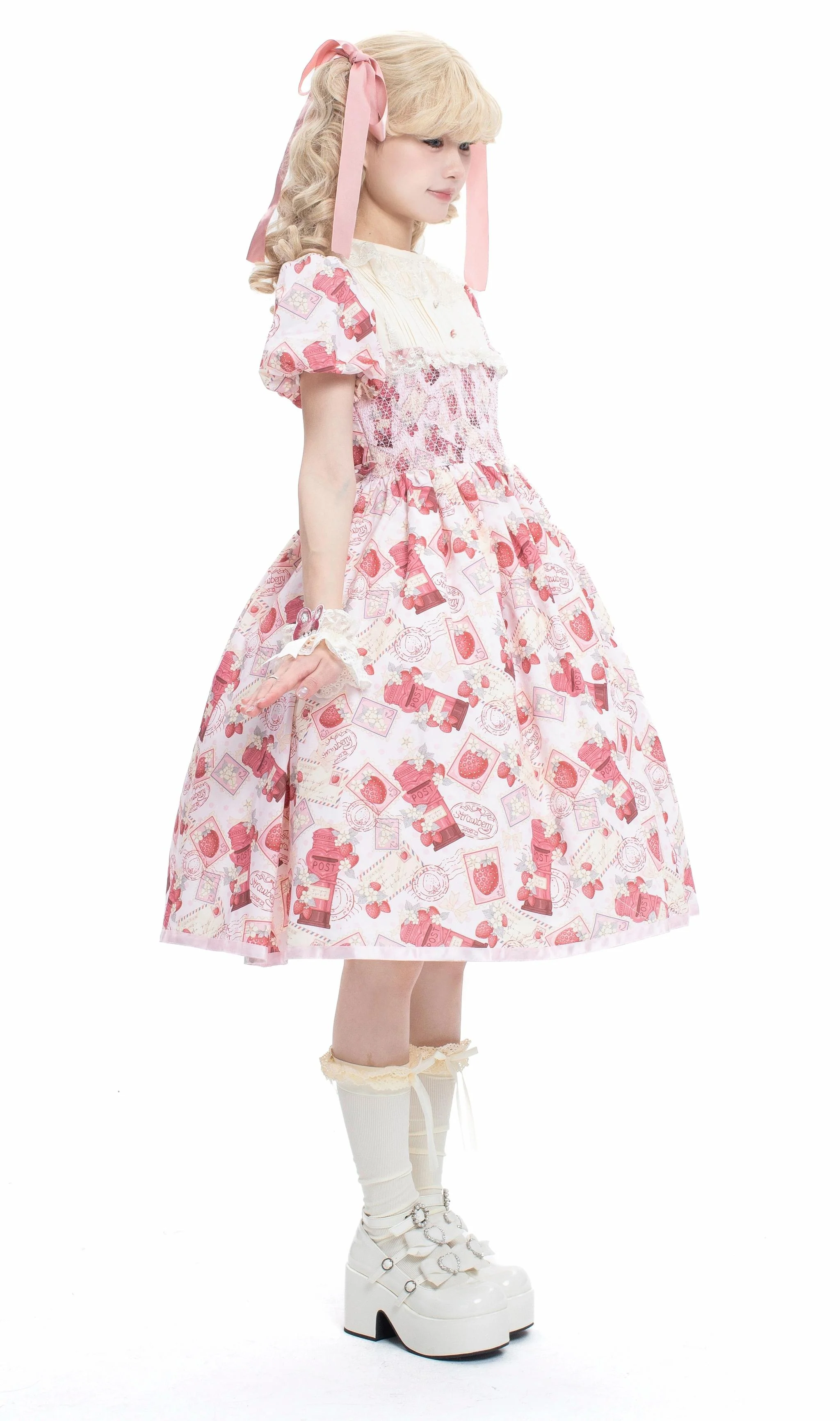 Kawaii Lolita OP Dress, Strawberry Print - Image 12
