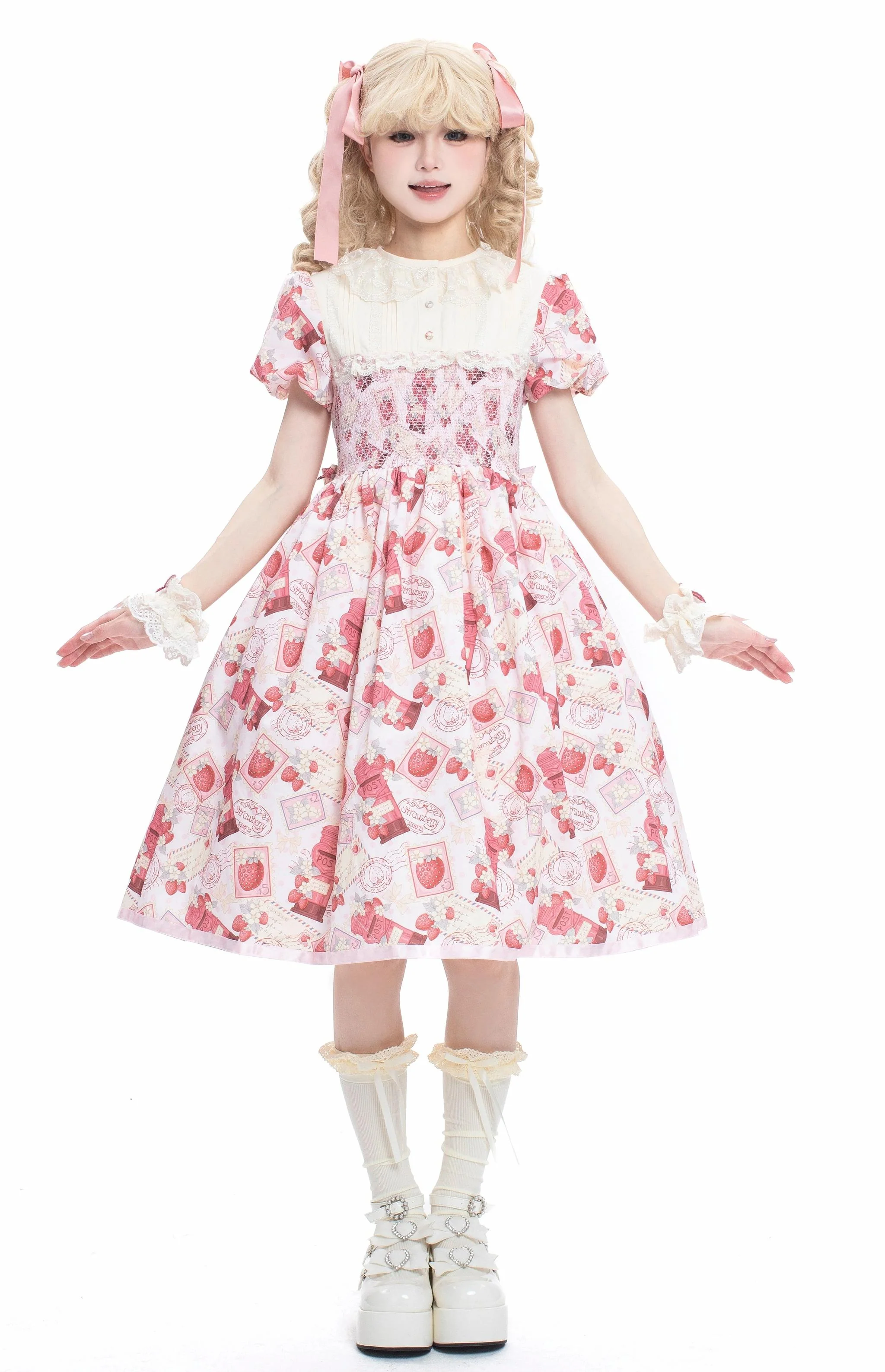 Kawaii Lolita OP Dress, Strawberry Print - Image 13