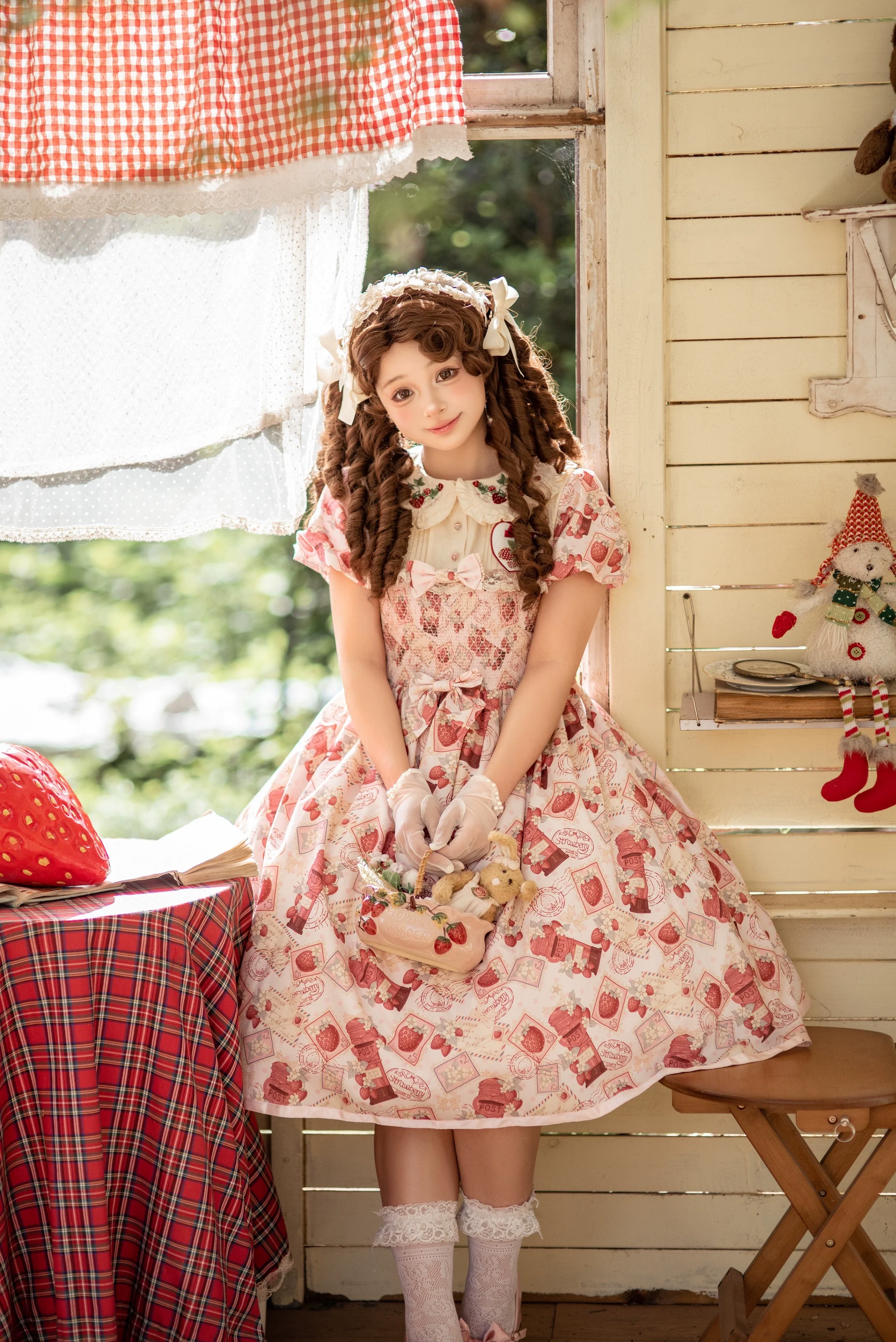 Kawaii Lolita OP Dress, Strawberry Print - Image 14