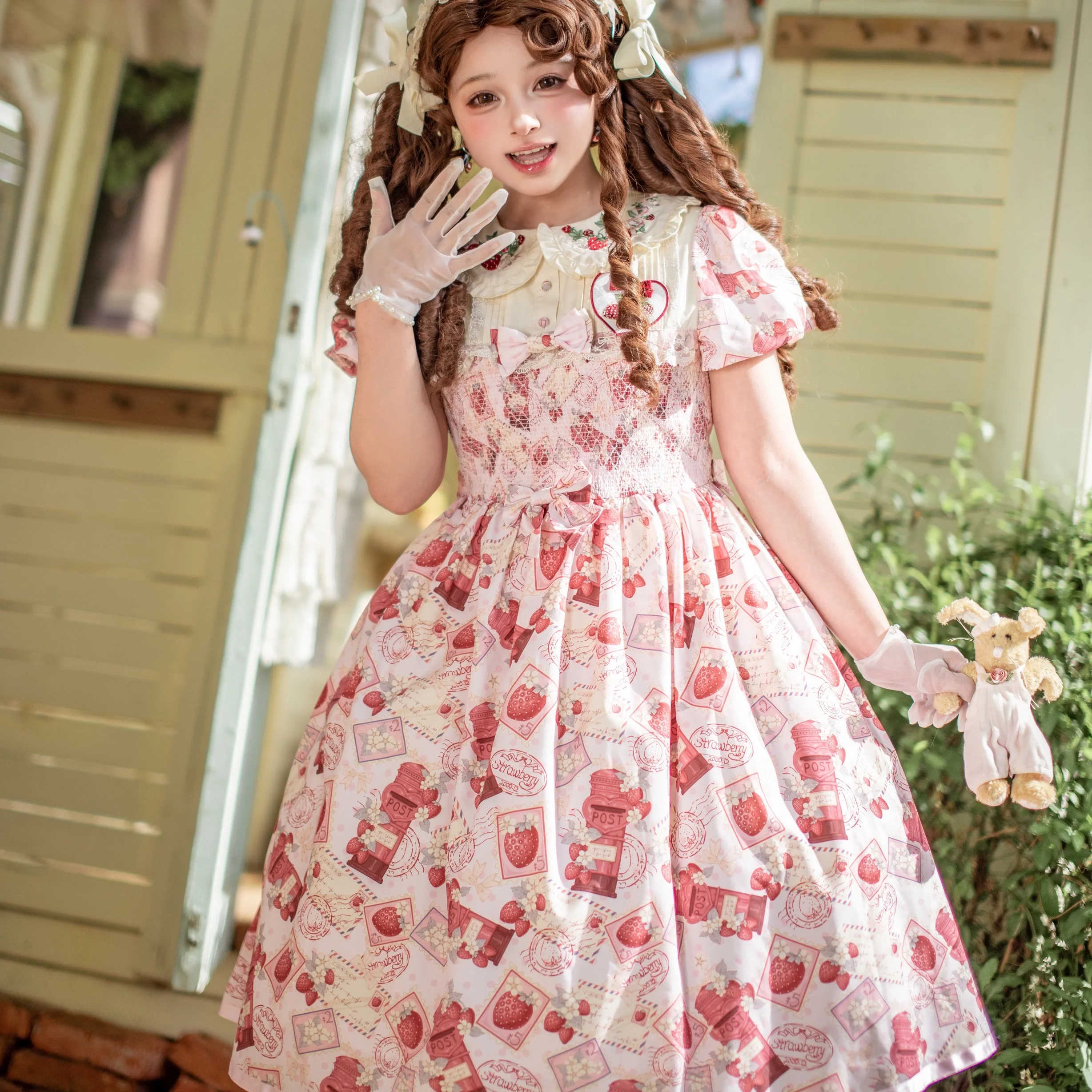 Kawaii Lolita OP Dress, Strawberry Print - Image 15