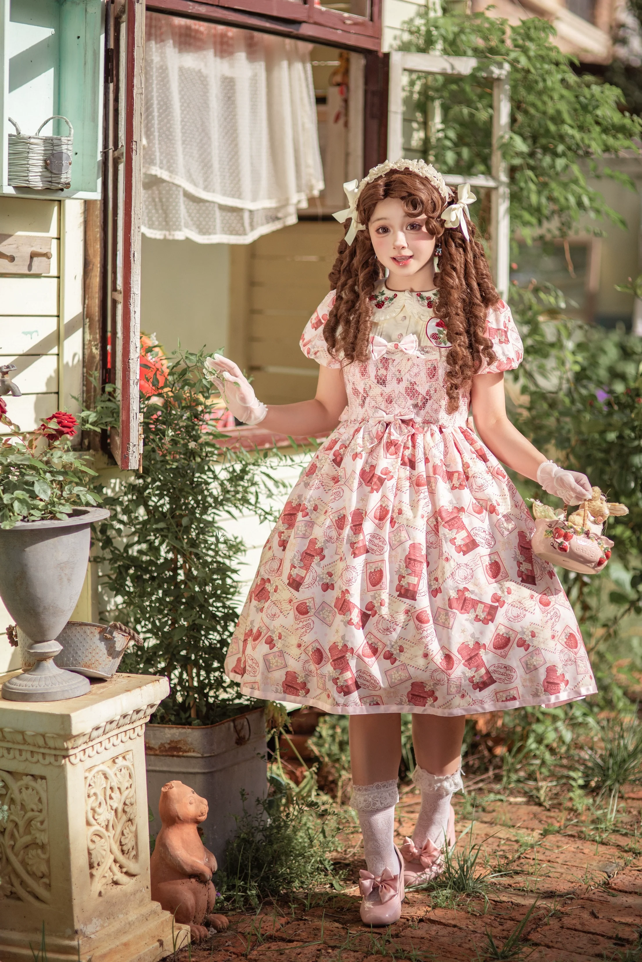 Kawaii Lolita OP Dress, Strawberry Print - Image 17
