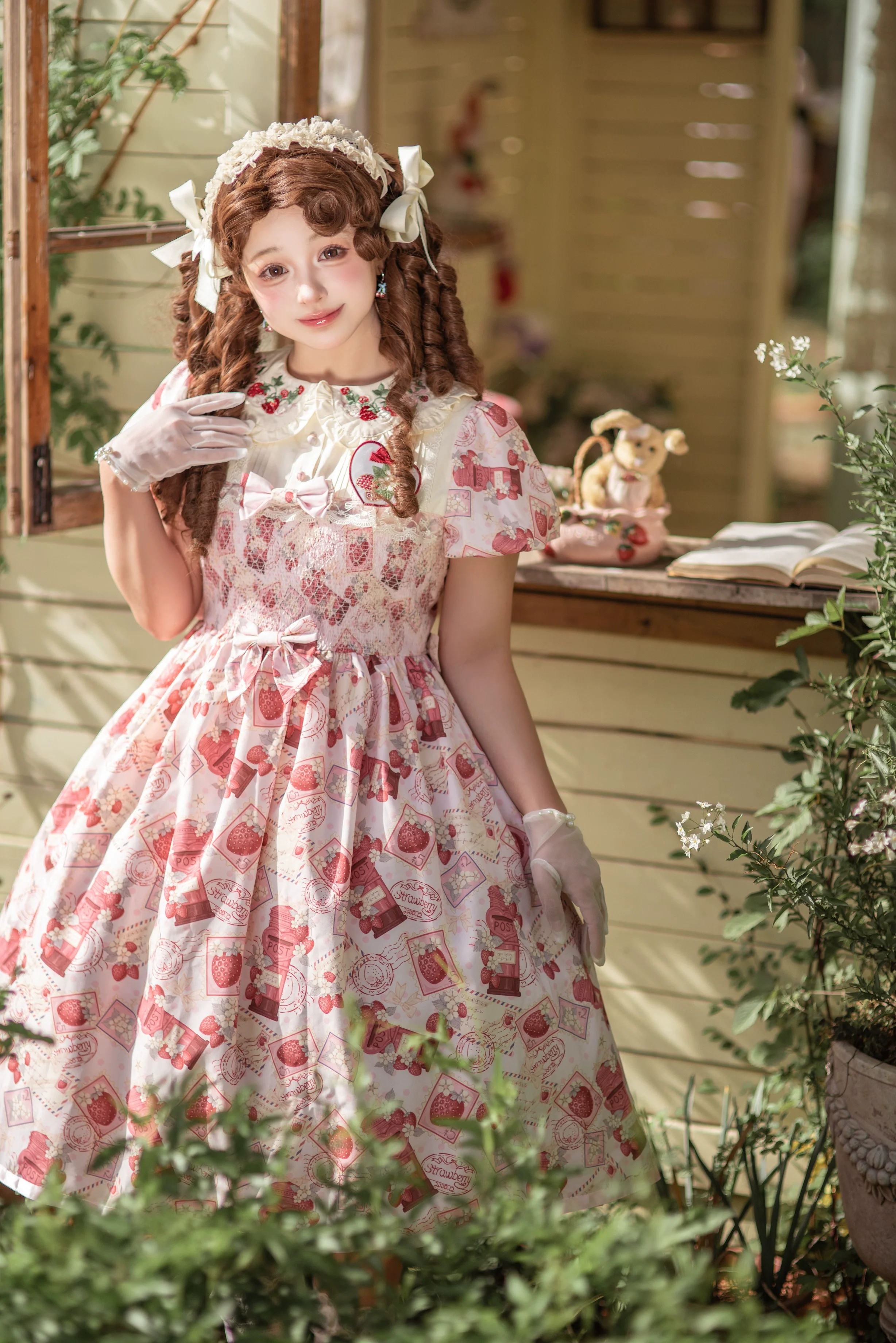 Kawaii Lolita OP Dress, Strawberry Print - Image 18