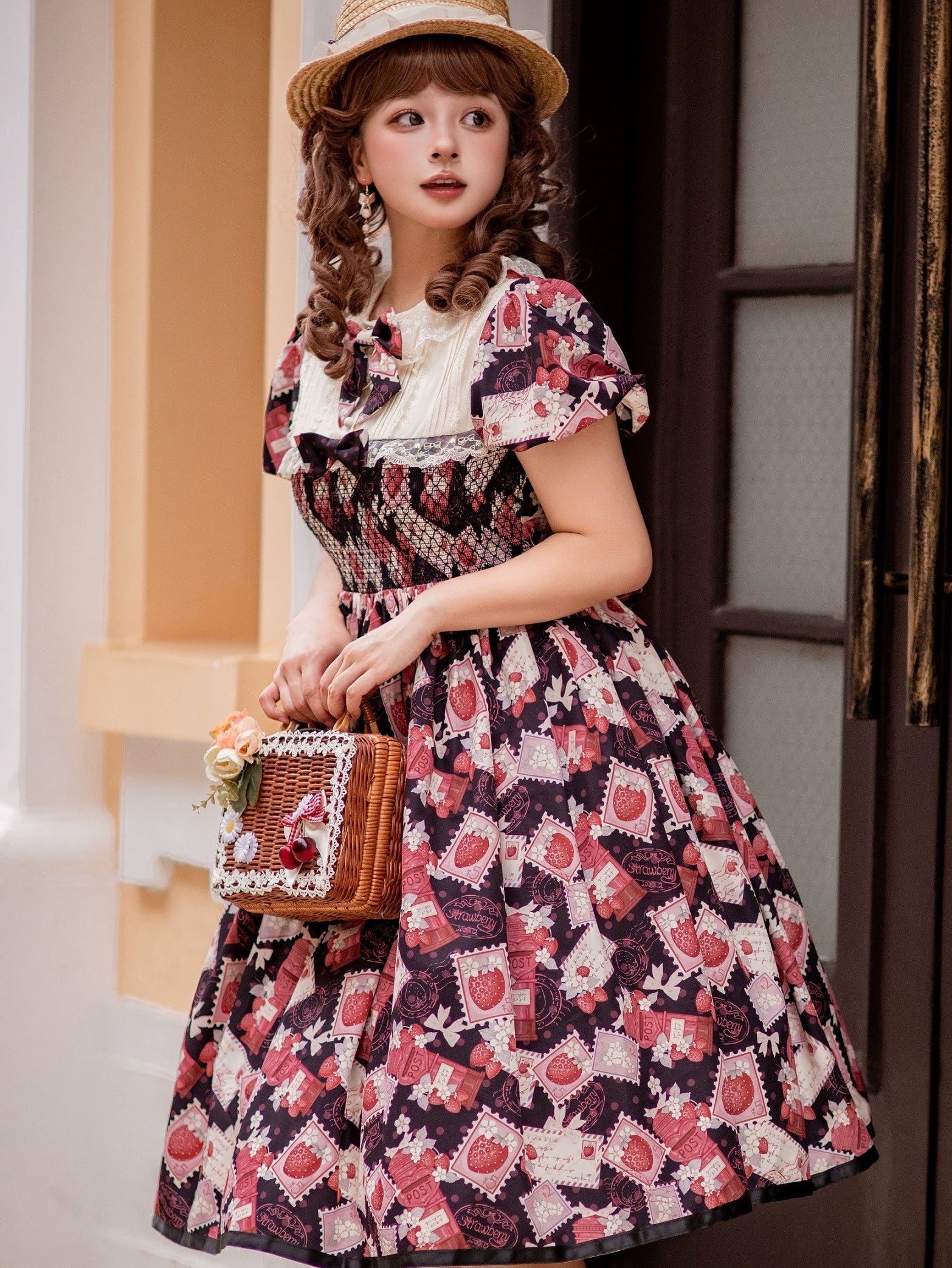 Kawaii Lolita OP Dress, Strawberry Print - Image 19