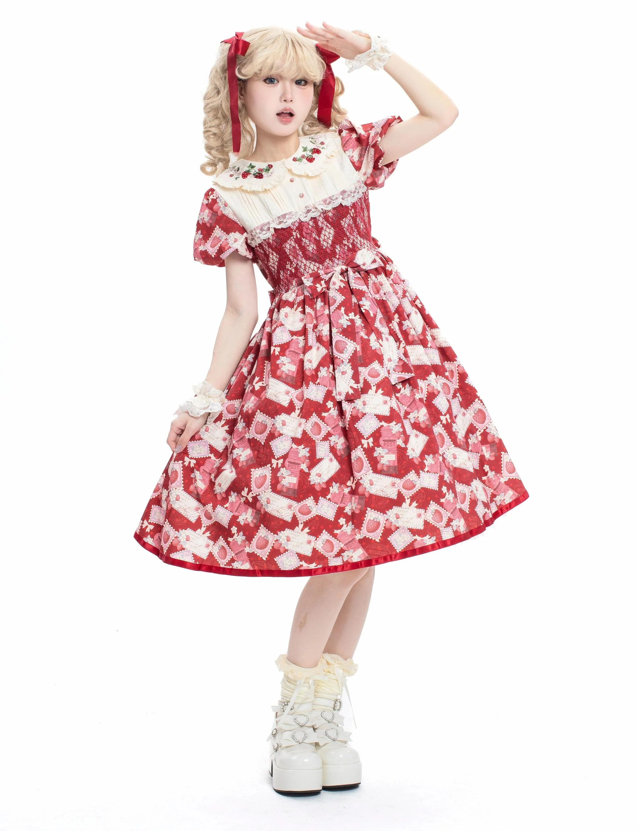 Kawaii Lolita OP Dress, Strawberry Print - Image 2