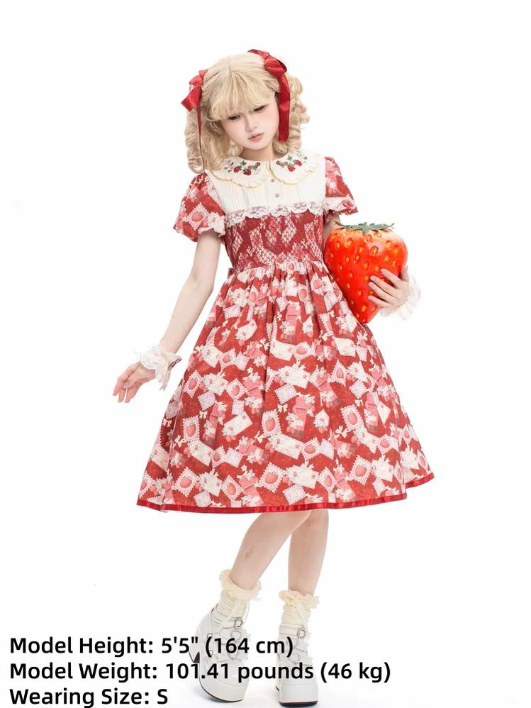 Kawaii Lolita OP Dress, Strawberry Print - Image 3