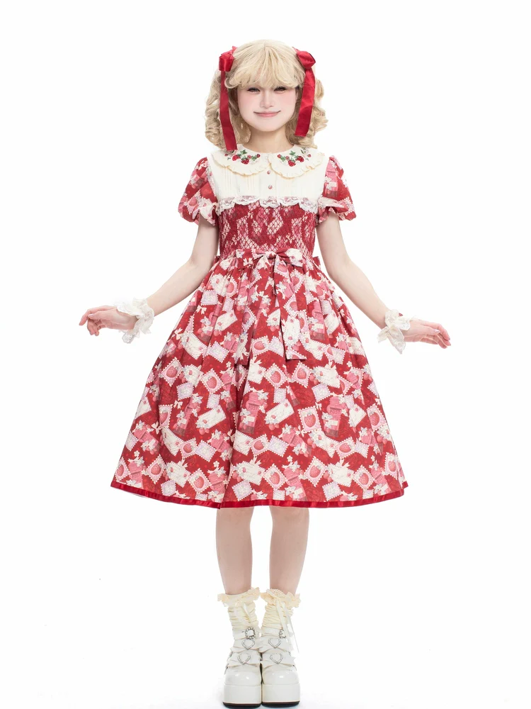 Kawaii Lolita OP Dress, Strawberry Print - Image 4