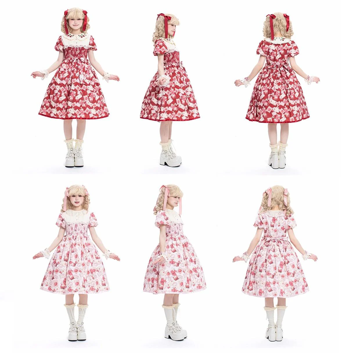 Kawaii Lolita OP Dress, Strawberry Print - Image 6