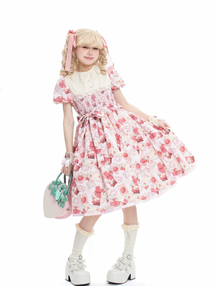 Kawaii Lolita OP Dress, Strawberry Print - Image 8