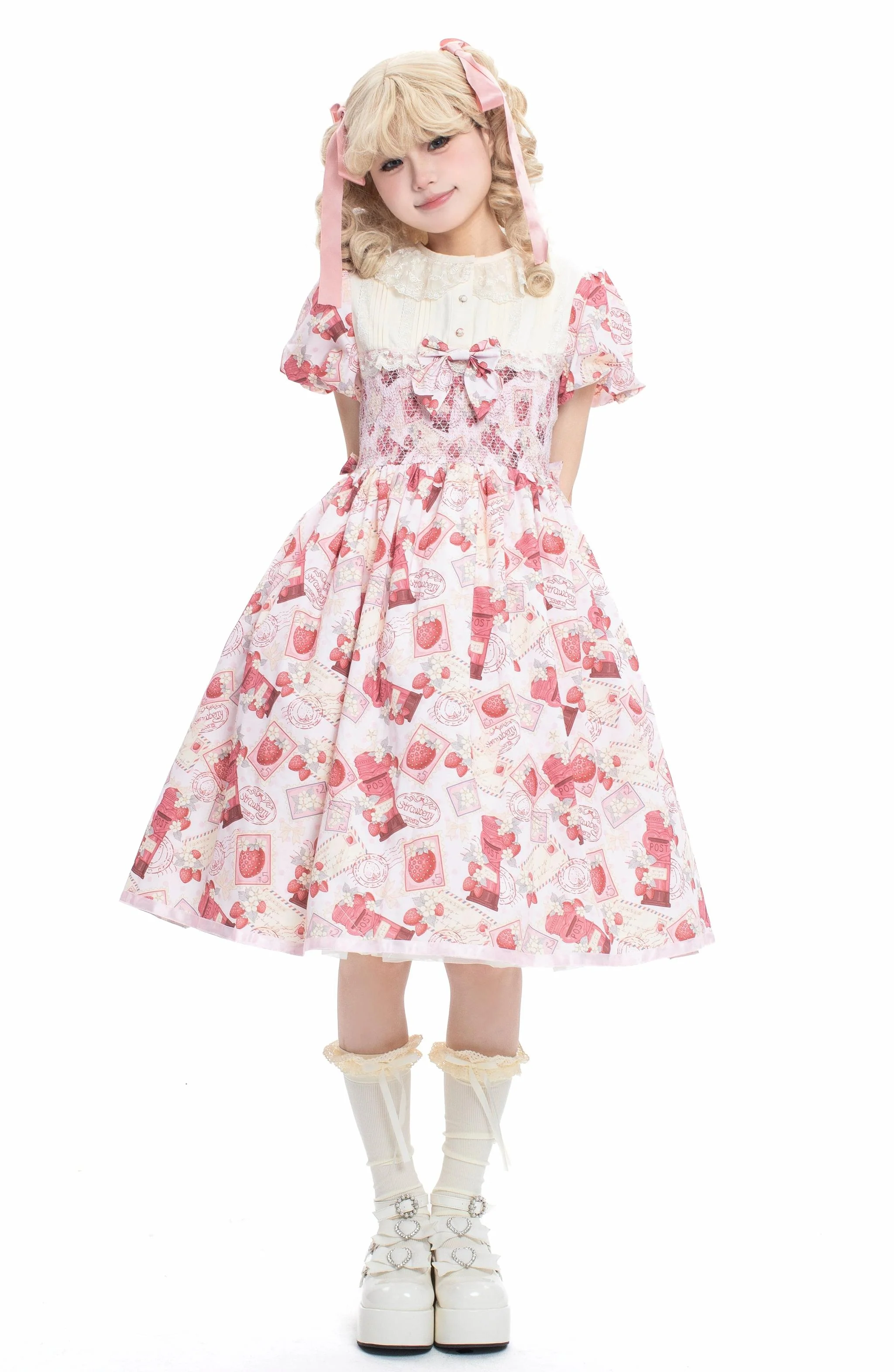 Kawaii Lolita OP Dress, Strawberry Print - Image 9