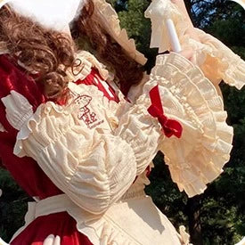 Mushroom - Kawaii Lolita OP Dress with Apron and Detachable Sleeves - Image 20
