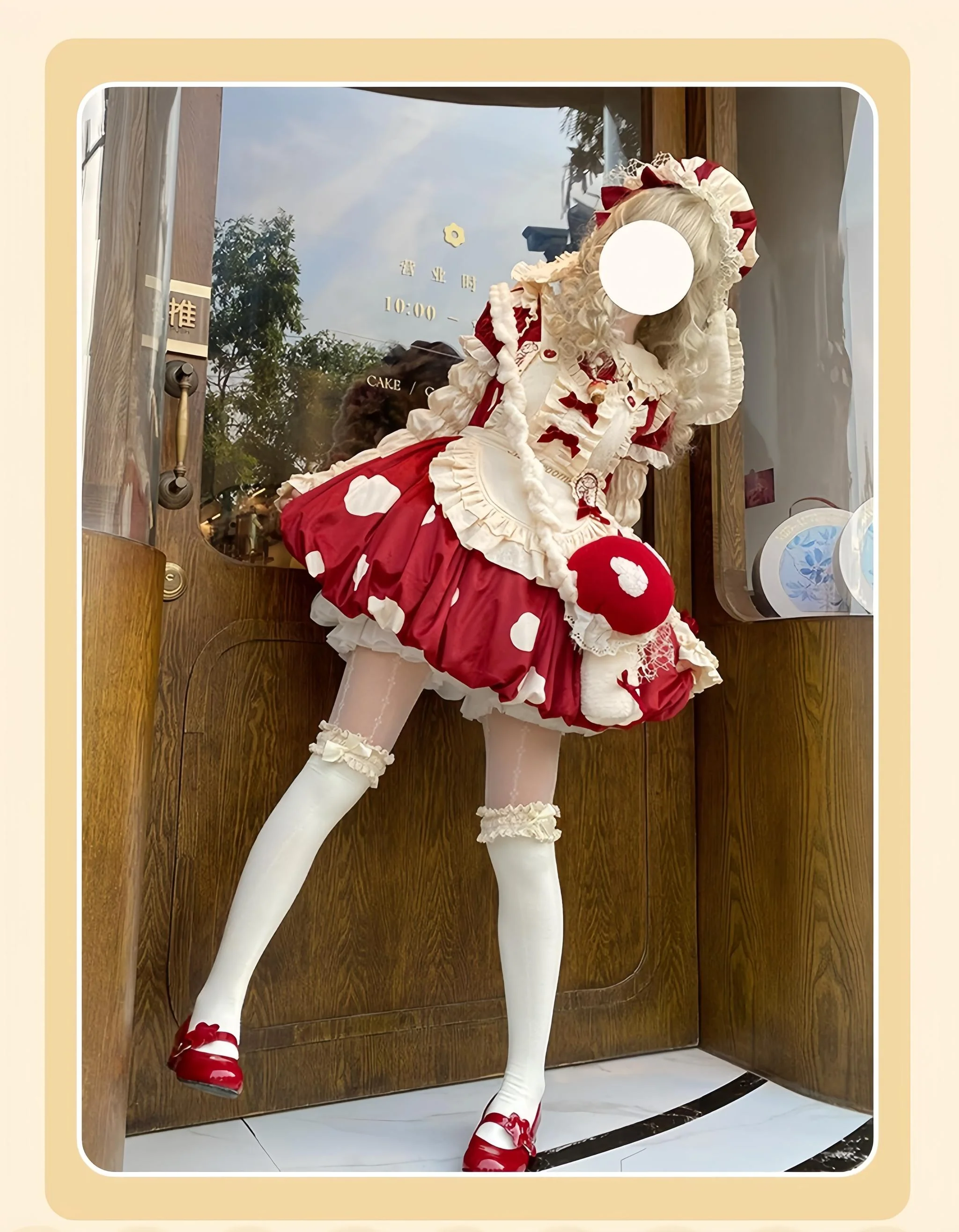 Mushroom - Kawaii Lolita OP Dress with Apron and Detachable Sleeves - Image 3