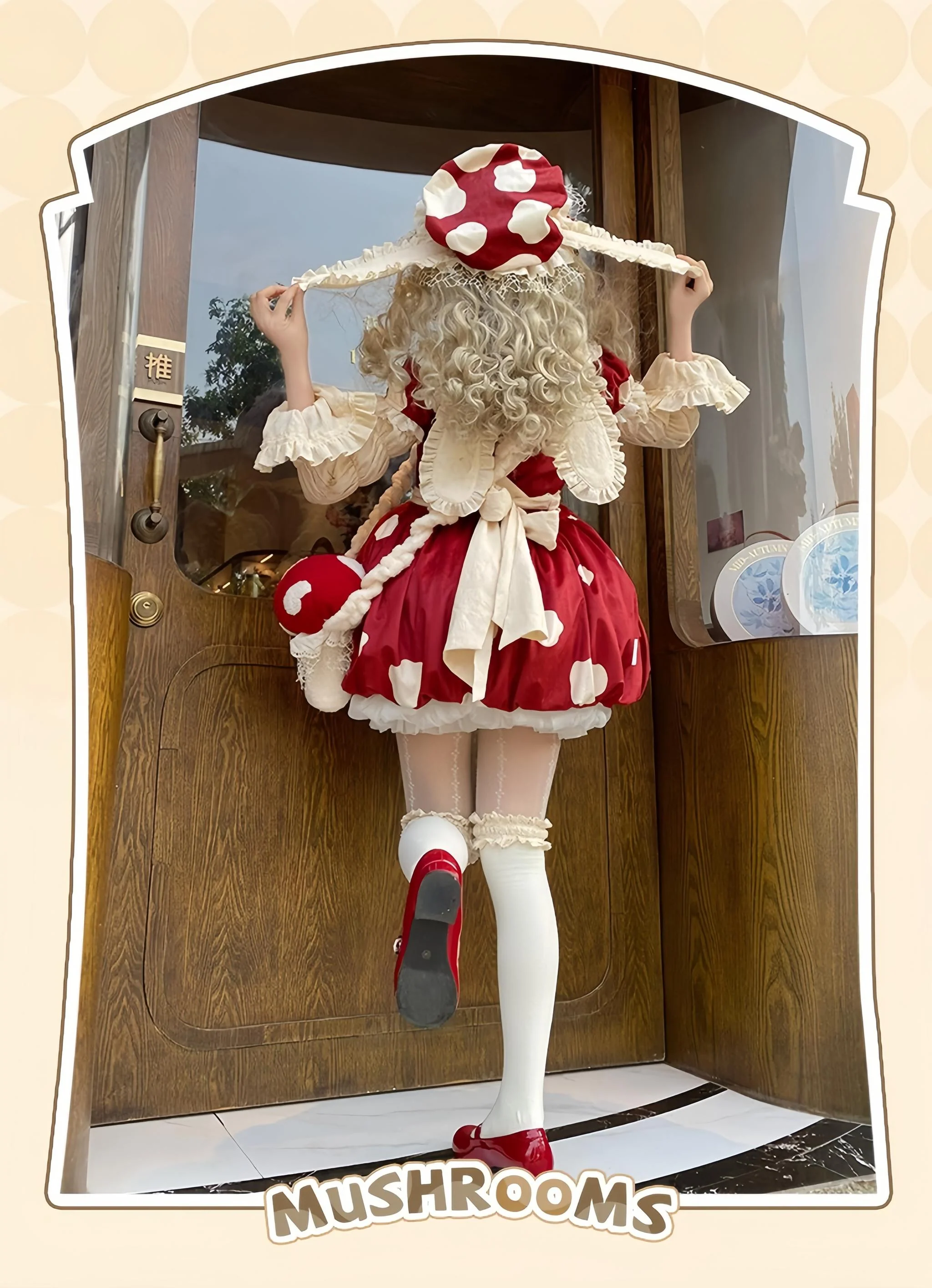 Mushroom - Kawaii Lolita OP Dress with Apron and Detachable Sleeves - Image 4