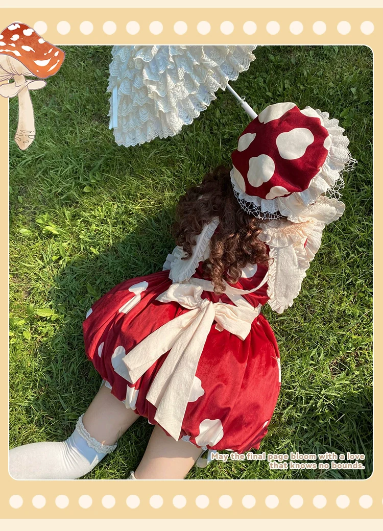 Mushroom - Kawaii Lolita OP Dress with Apron and Detachable Sleeves - Image 7