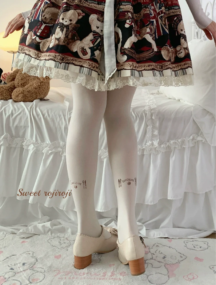Roji Roji - Kawaii Lolita Pantyhose Velvet Print Stockings - Image 2