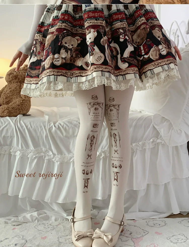 Roji Roji - Kawaii Lolita Pantyhose Velvet Print Stockings - Image 3
