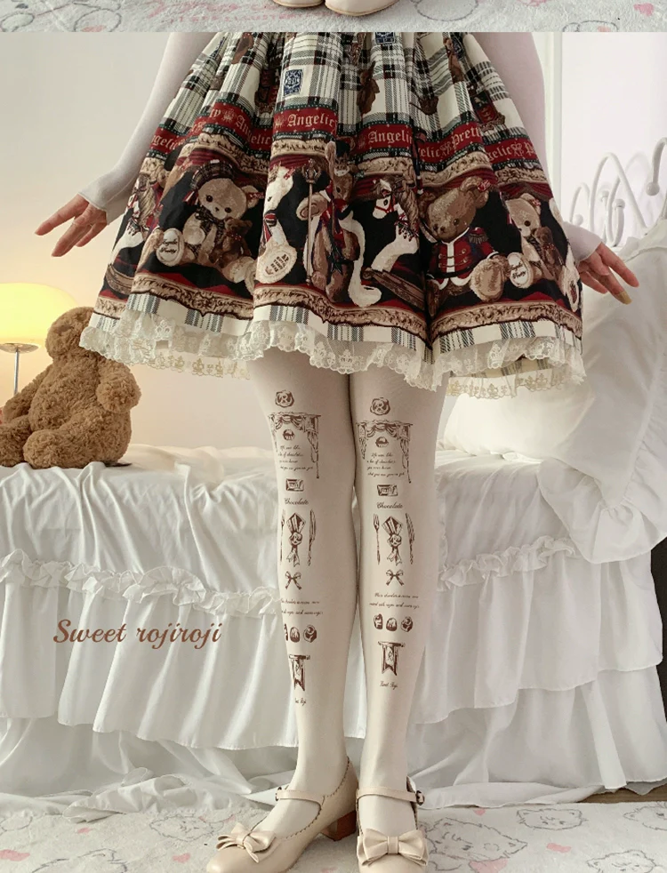 Roji Roji - Kawaii Lolita Pantyhose Velvet Print Stockings - Image 4