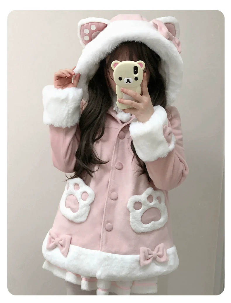 Calico Cat - Kawaii Lolita Plush Coat Lovely Warm Winter Coat - Image 10