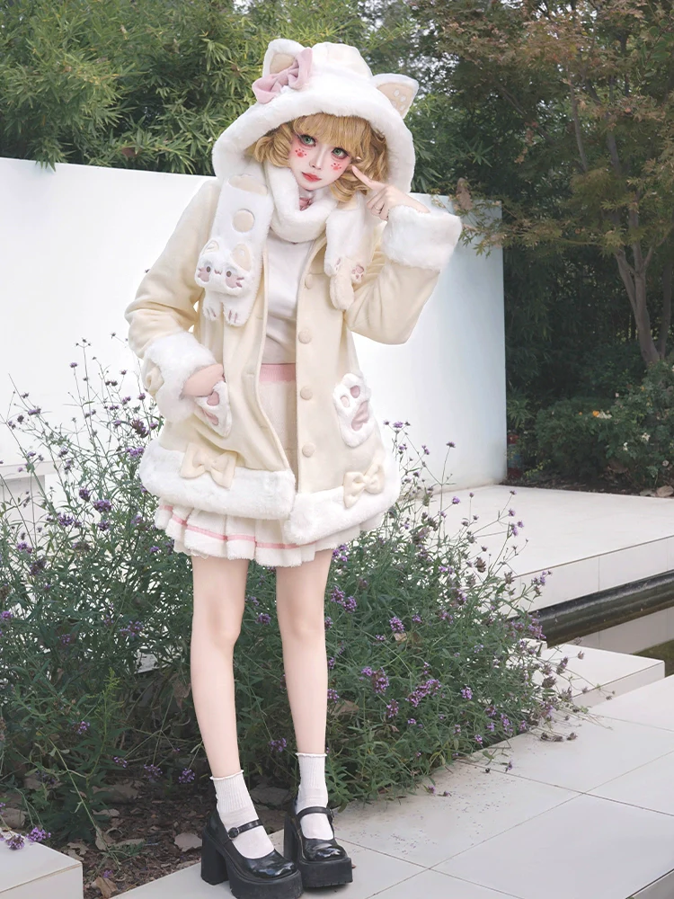 Calico Cat - Kawaii Lolita Plush Coat Lovely Warm Winter Coat - Image 3