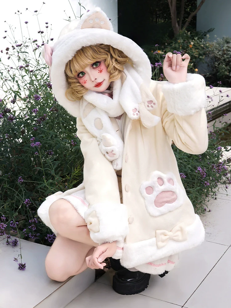 Calico Cat - Kawaii Lolita Plush Coat Lovely Warm Winter Coat - Image 6